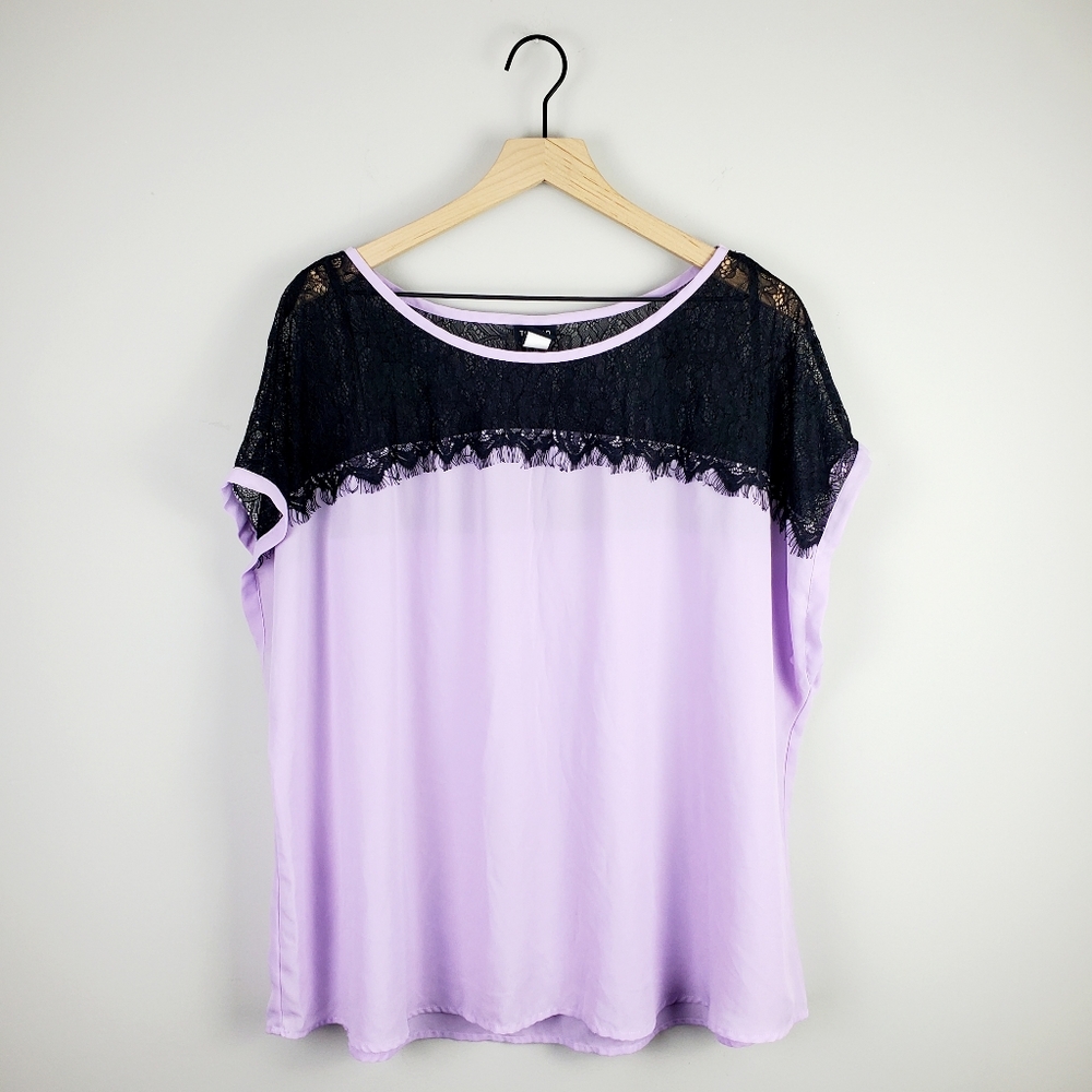 Torrid Purple and Black Yoke Lace Blouse - Size 2